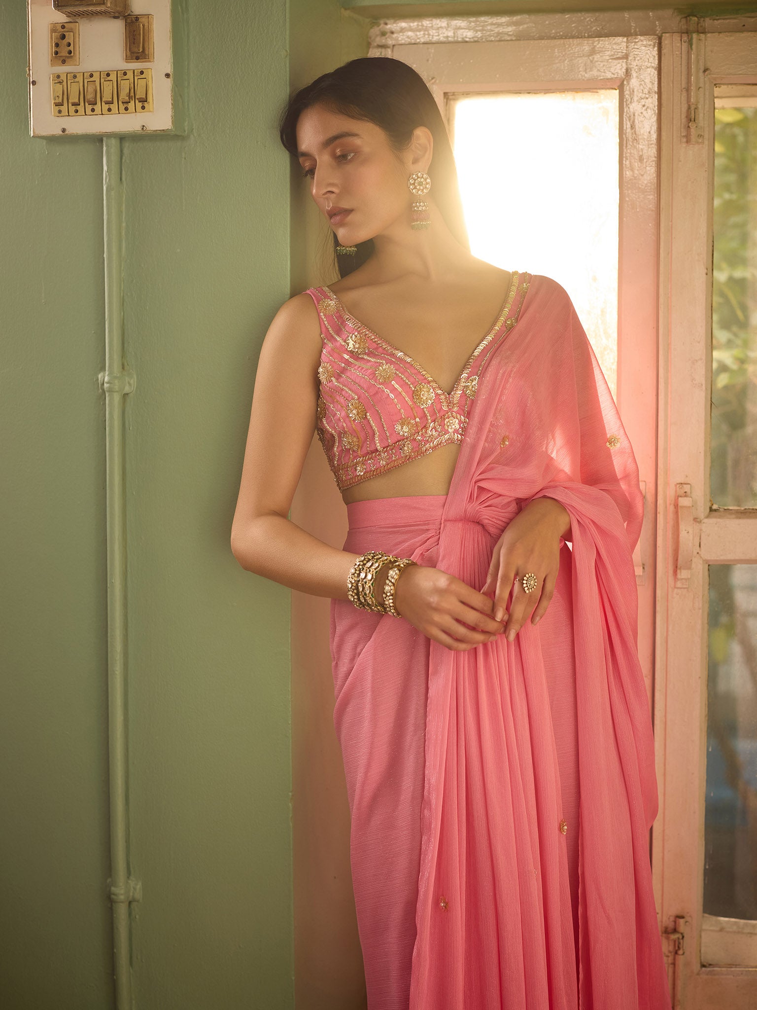 Candy Rose Draped Saree Set