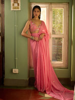 Load image into Gallery viewer, Candy Rose Draped Saree Set
