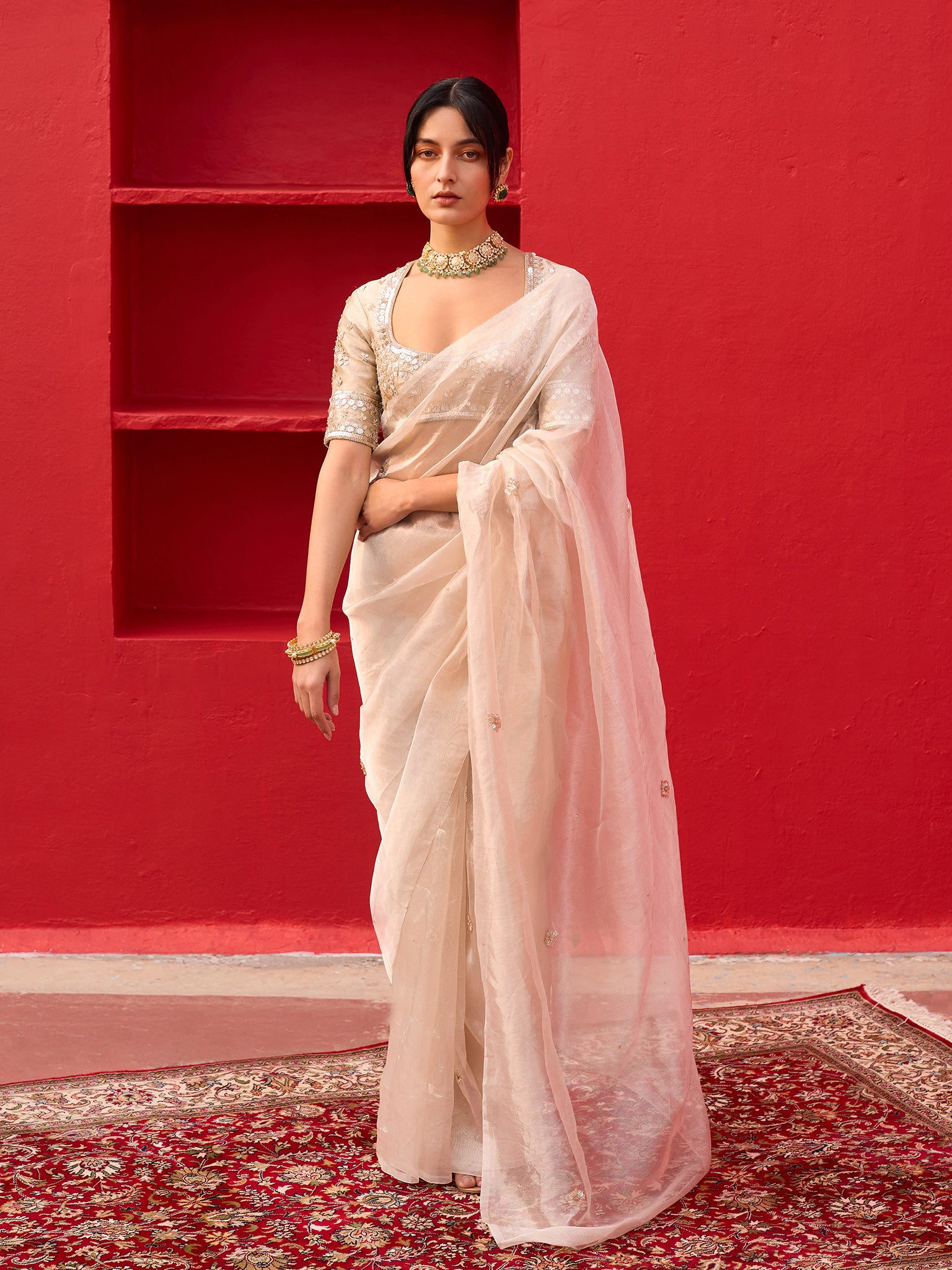 Kliantha White-Gold Saree Set