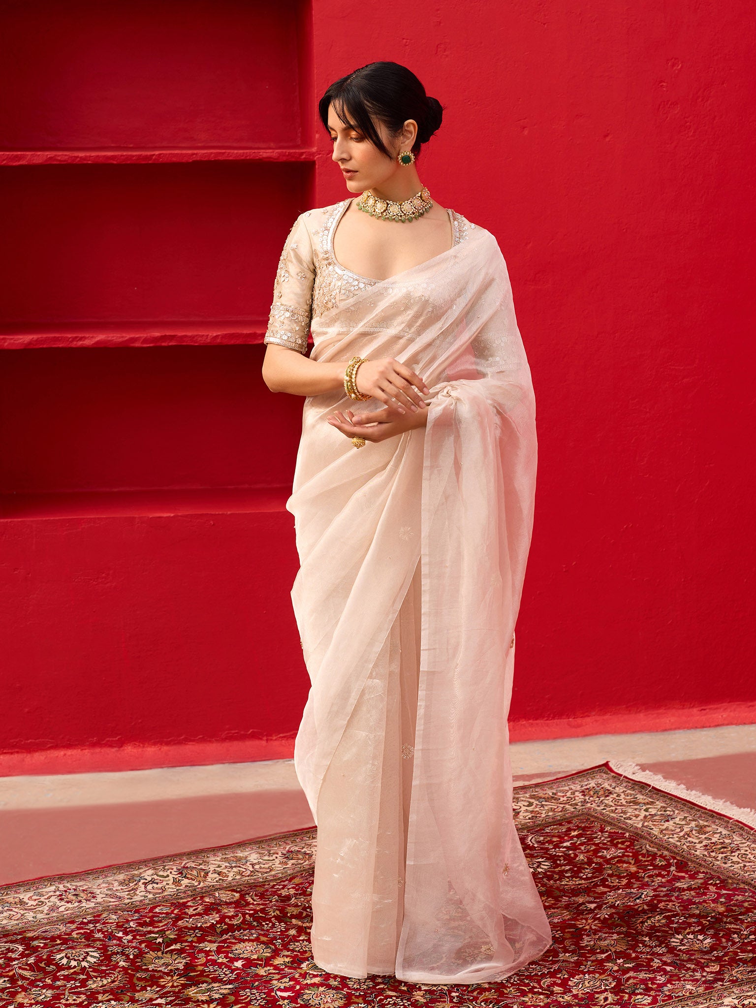 Kliantha White-Gold Saree Set