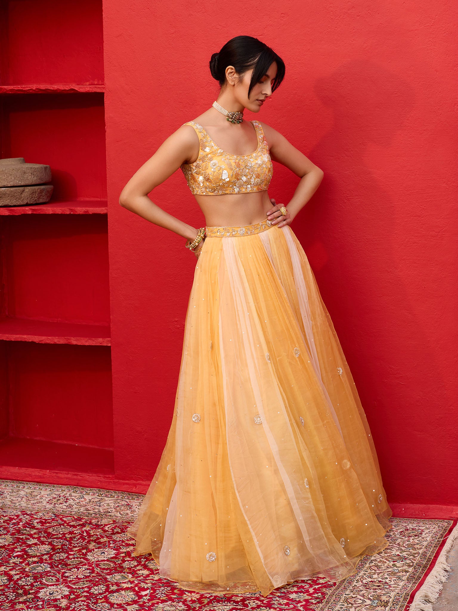 Dewdrop Honey Organza Lehenga Set