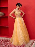 Load image into Gallery viewer, Dewdrop Honey Organza Lehenga Set
