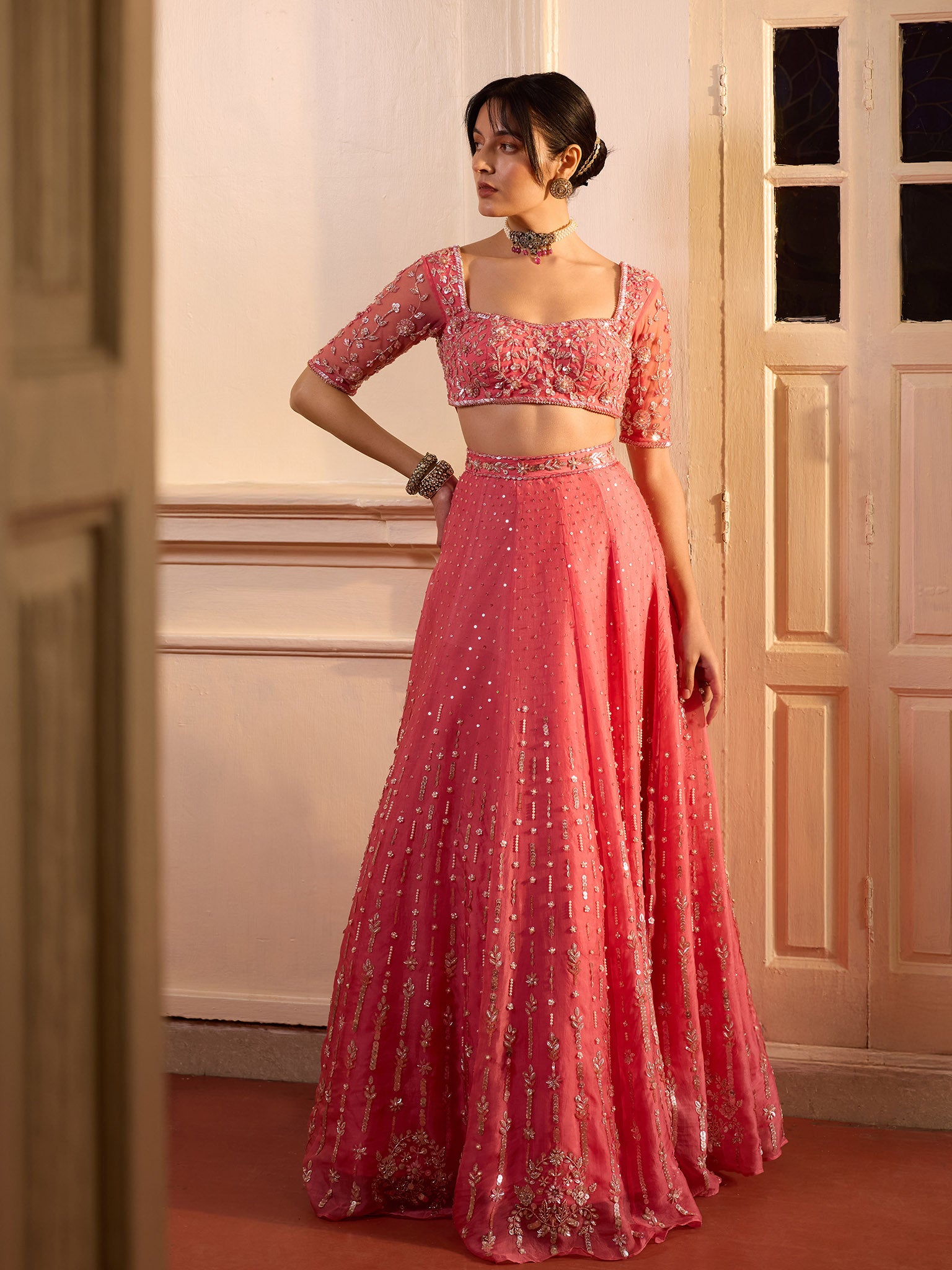 Anemone Rouge Pink Organza Lehenga Set