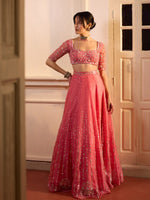 Load image into Gallery viewer, Anemone Rouge Pink Organza Lehenga Set
