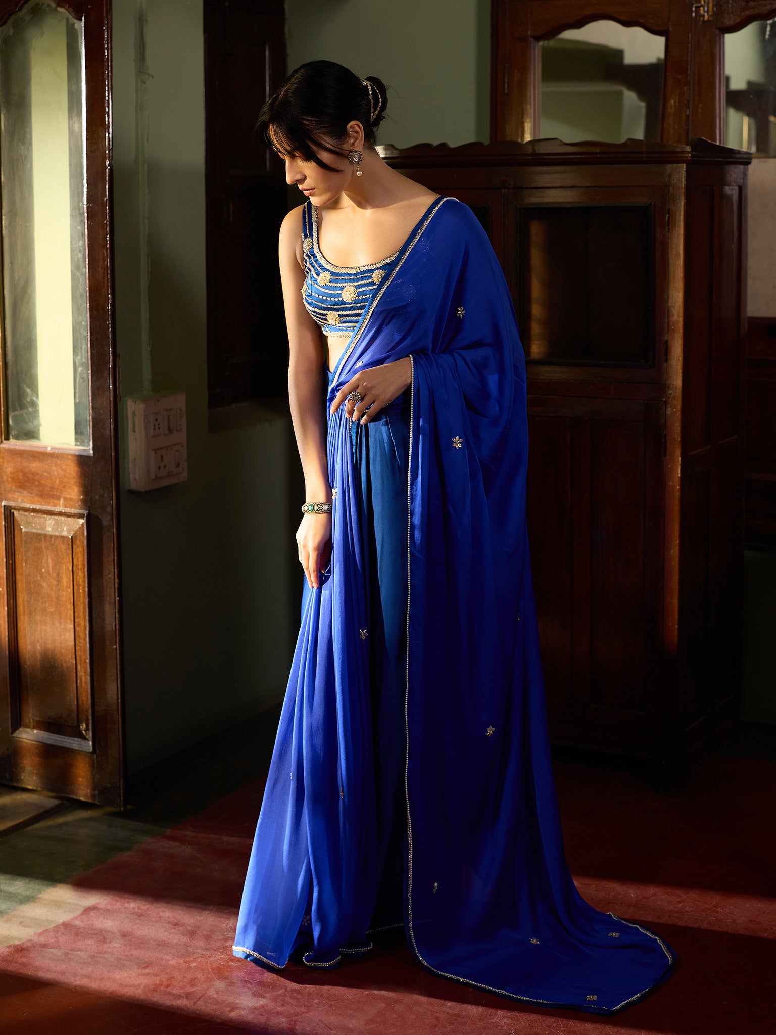 The Cobalt Mirage Saree Set