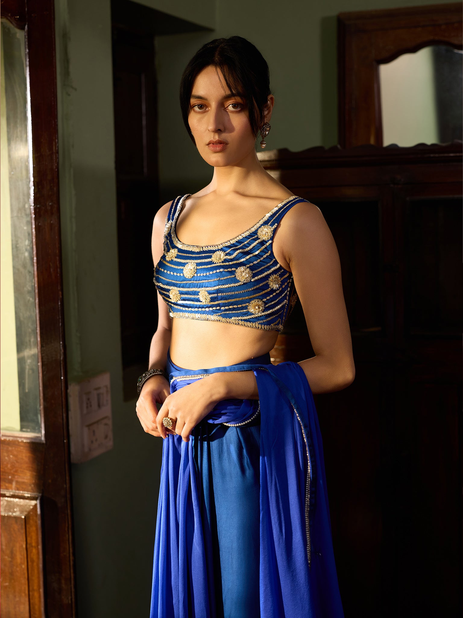 The Cobalt Mirage Saree Set