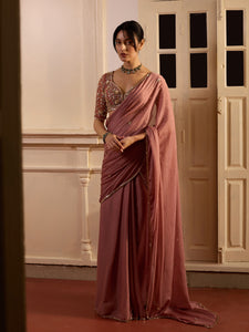 Dusty Onion Pink Draped Saree Set