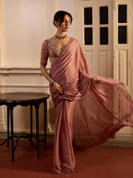 Load image into Gallery viewer, Dusty Onion Pink Draped Saree Set
