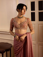 Load image into Gallery viewer, Dusty Onion Pink Draped Saree Set
