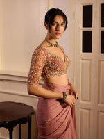 Load image into Gallery viewer, Dusty Onion Pink Draped Saree Set
