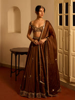 Load image into Gallery viewer, Chocolate Cosmos Organza Lehenga Set
