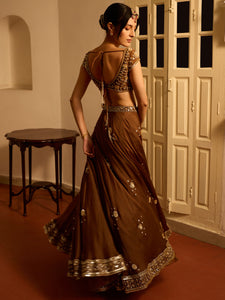 Chocolate Cosmos Organza Lehenga Set