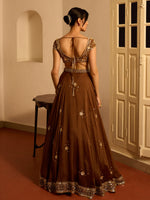 Load image into Gallery viewer, Chocolate Cosmos Organza Lehenga Set
