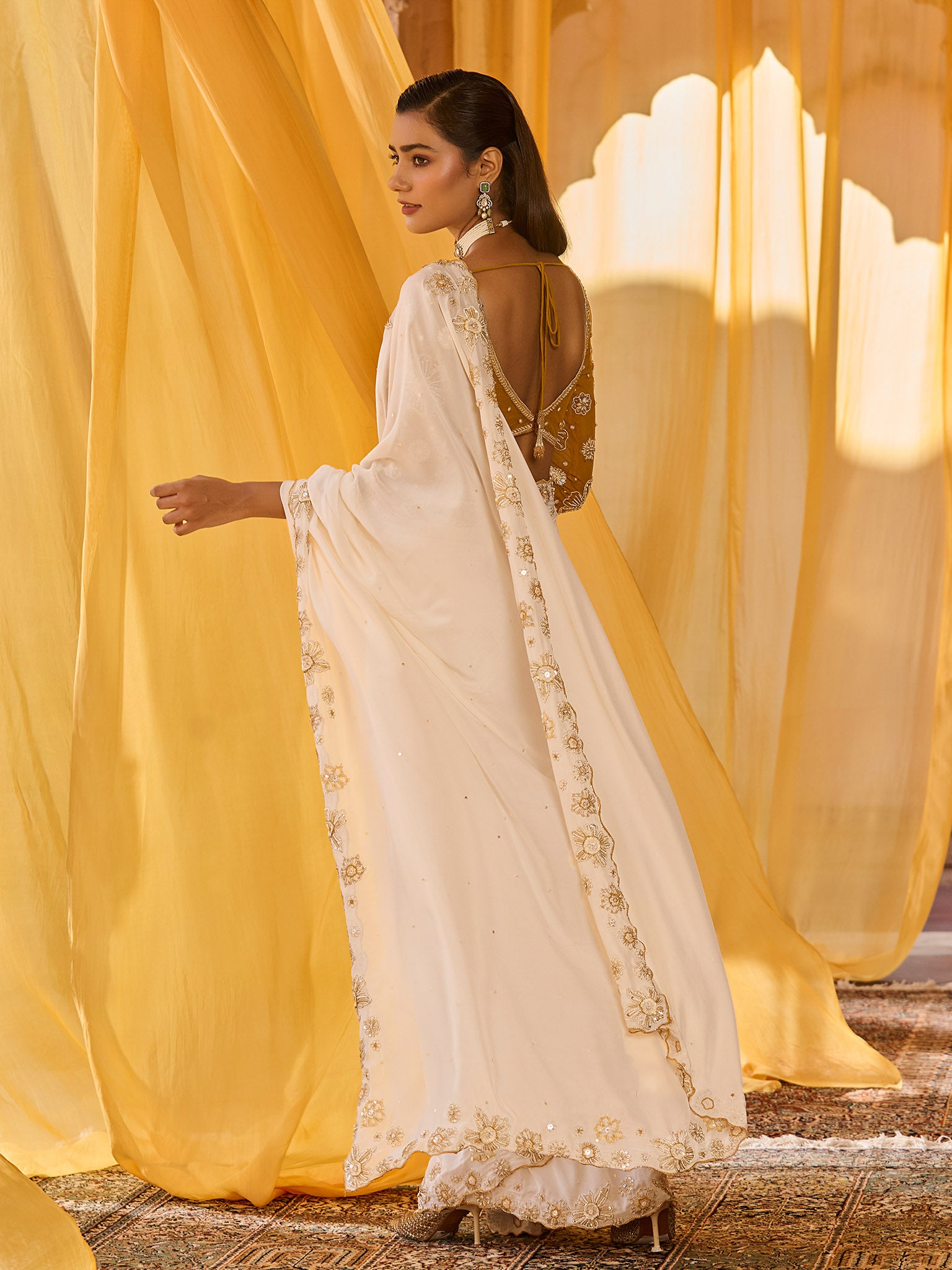 Mustard Muse Chiffon Saree Set