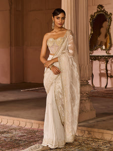Platinum Tissue Draped Saree Set