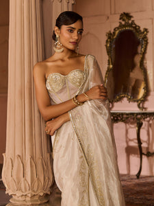 Platinum Tissue Draped Saree Set