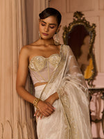 Load image into Gallery viewer, Platinum Tissue Draped Saree Set
