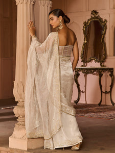 Platinum Tissue Draped Saree Set