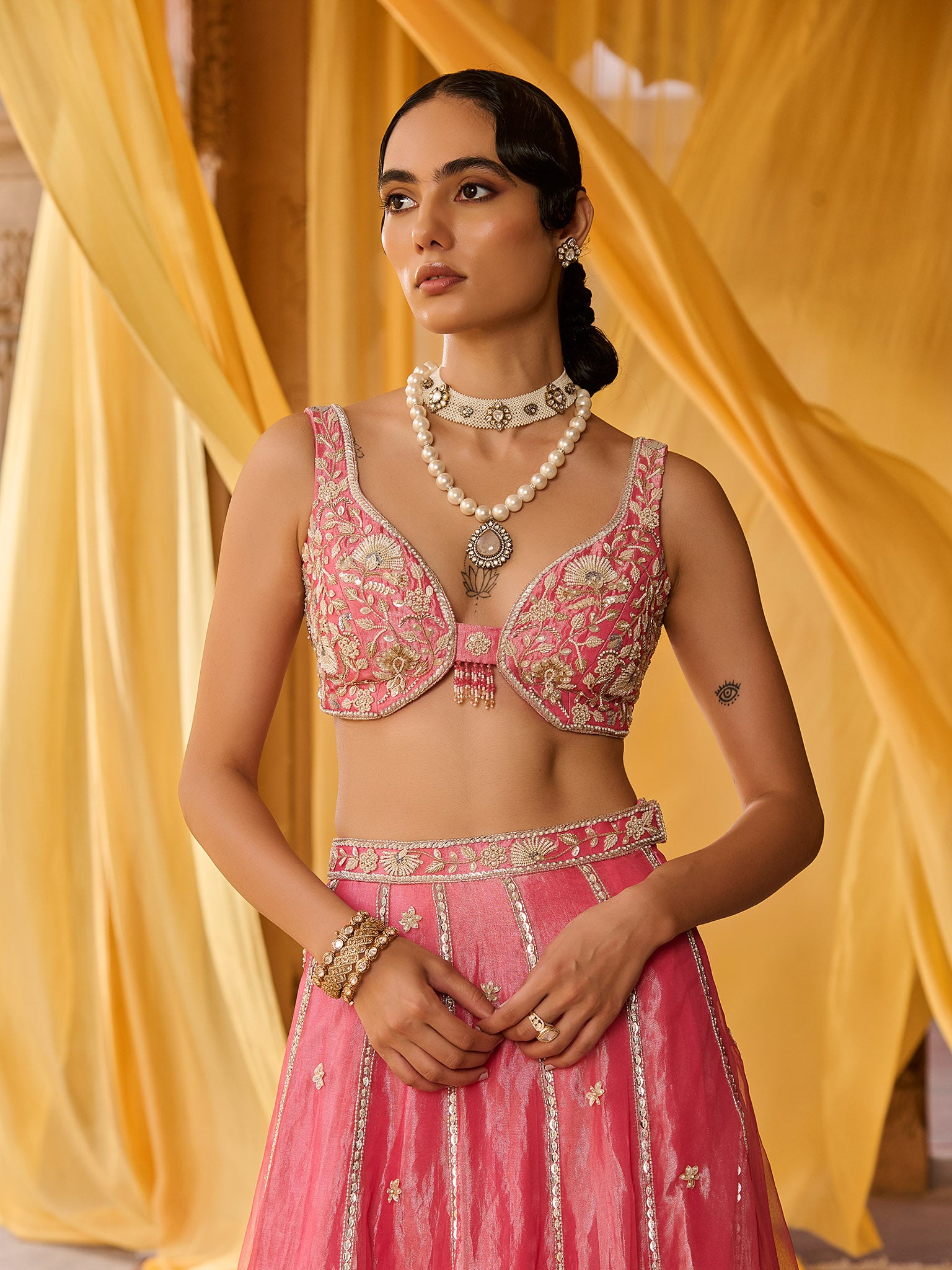 Elysia Pink Tissue Lehenga Set