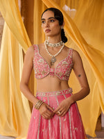 Load image into Gallery viewer, Elysia Pink Tissue Lehenga Set
