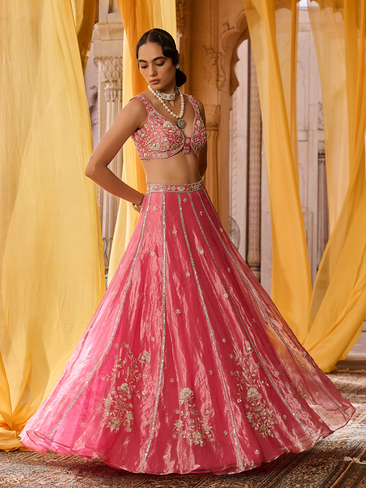 Elysia Pink Tissue Lehenga Set