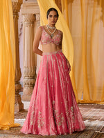 Load image into Gallery viewer, Elysia Pink Tissue Lehenga Set
