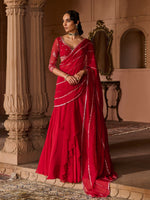 Load image into Gallery viewer, Enchanted Deep Crimson Draped Saree Set
