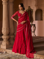 Load image into Gallery viewer, Enchanted Deep Crimson Draped Saree Set
