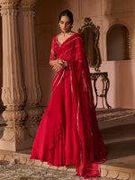 Load image into Gallery viewer, Enchanted Deep Crimson Draped Saree Set

