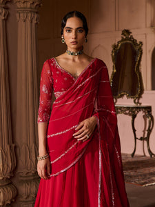 Enchanted Deep Crimson Draped Saree Set