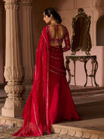 Load image into Gallery viewer, Enchanted Deep Crimson Draped Saree Set
