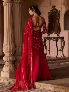Enchanted Deep Crimson Draped Saree Set