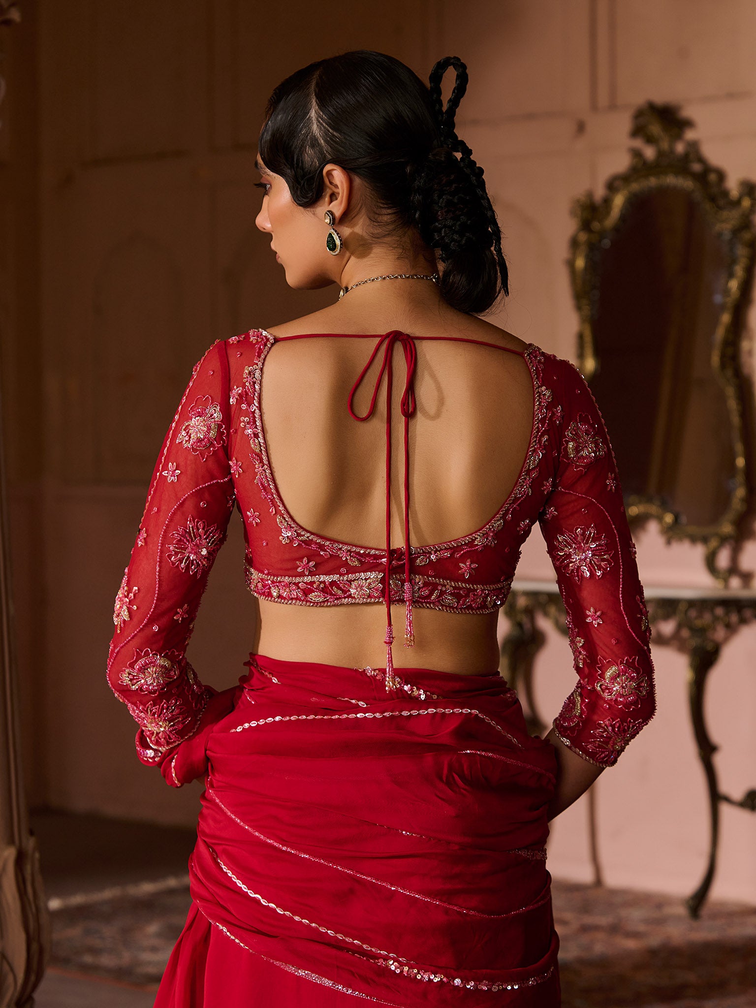 Enchanted Deep Crimson Draped Saree Set