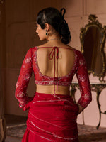 Load image into Gallery viewer, Enchanted Deep Crimson Draped Saree Set
