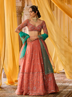Load image into Gallery viewer, Coral Bloom Organza Lehenga Set

