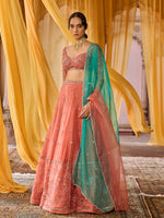 Load image into Gallery viewer, Coral Bloom Organza Lehenga Set
