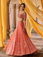 Load image into Gallery viewer, Coral Bloom Organza Lehenga Set
