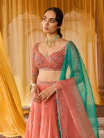 Load image into Gallery viewer, Coral Bloom Organza Lehenga Set
