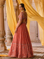 Load image into Gallery viewer, Coral Bloom Organza Lehenga Set
