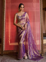 Load image into Gallery viewer, Velour Violet Tissue Saree Set
