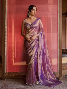 Velour Violet Tissue Saree Set
