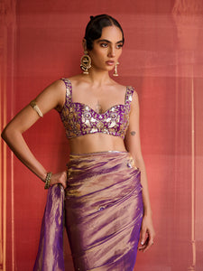 Velour Violet Tissue Saree Set