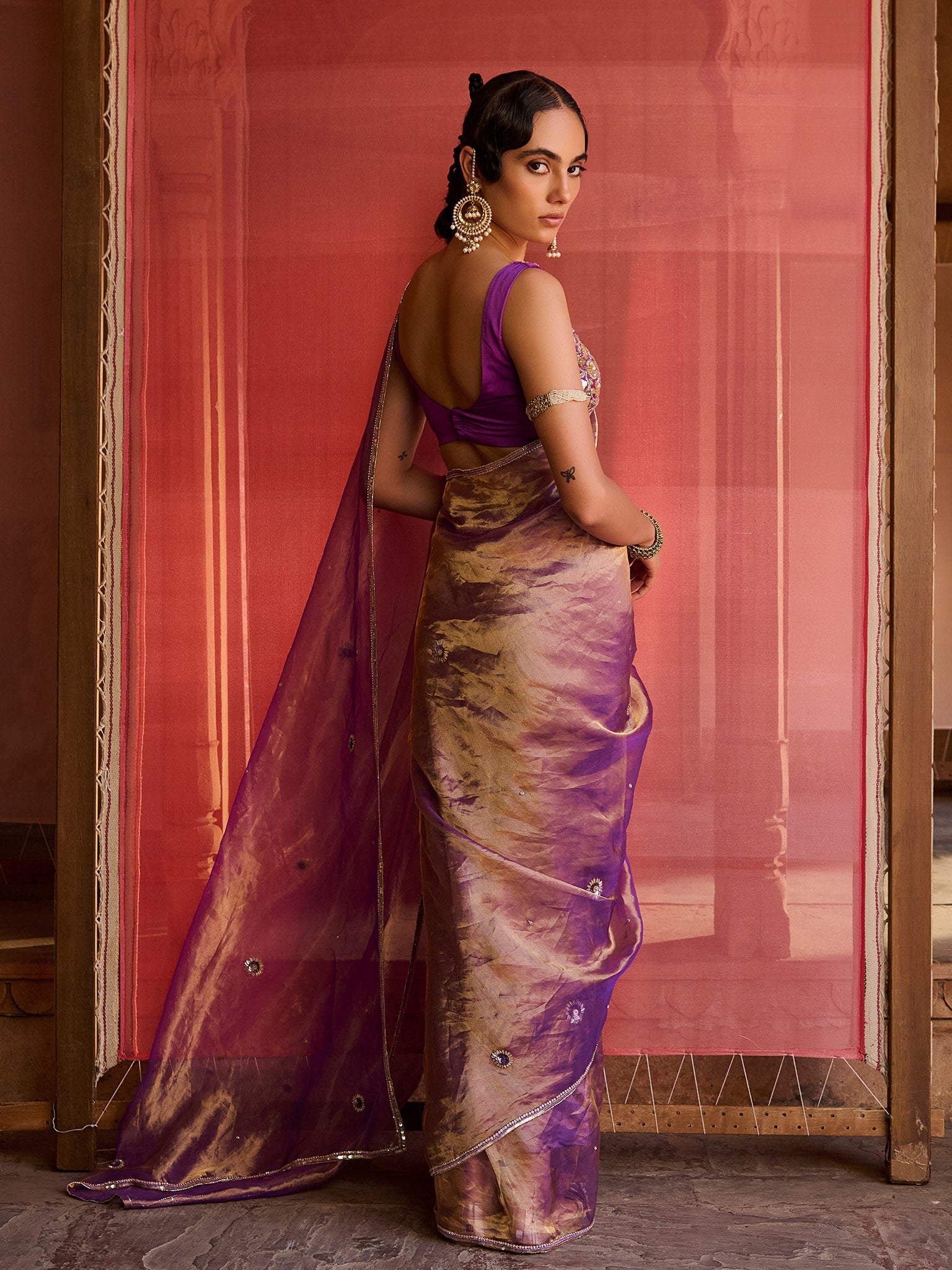 Velour Violet Tissue Saree Set