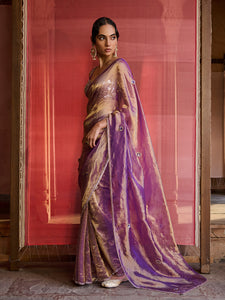 Velour Violet Tissue Saree Set