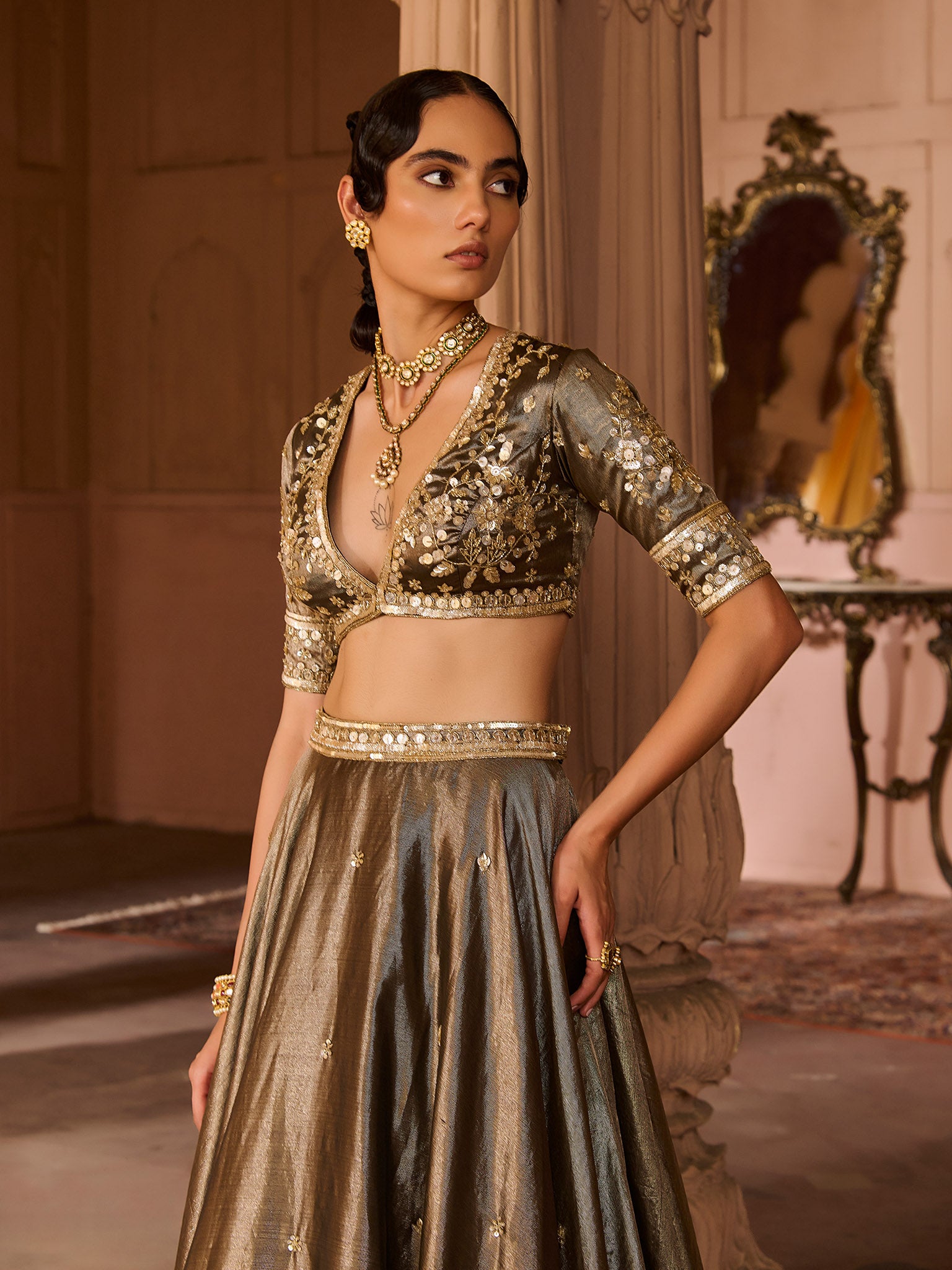 Ember Tissue Lehenga Set