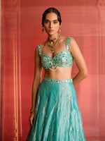 Load image into Gallery viewer, Ocean Turquoise Tissue Lehenga Set
