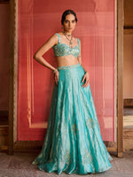 Load image into Gallery viewer, Ocean Turquoise Tissue Lehenga Set
