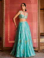 Load image into Gallery viewer, Ocean Turquoise Tissue Lehenga Set
