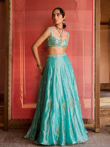 Ocean Turquoise Tissue Lehenga Set