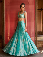 Load image into Gallery viewer, Ocean Turquoise Tissue Lehenga Set
